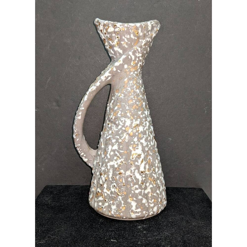 Vintage Savoy China Mid Century 24K Gold Splatterware Pitcher Vase Gray White